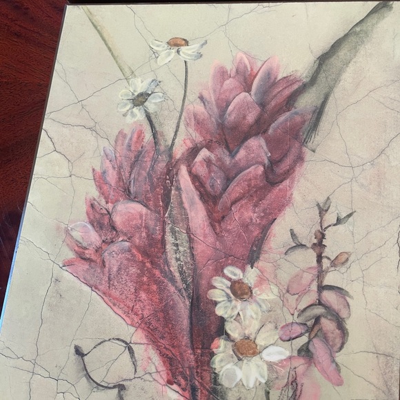 Beautiful botanical flower picture wall art with gold trim- 4 tiles - Picture 6 of 6